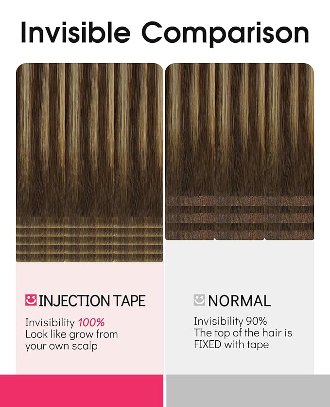 Youngsmile Injection Tape in Hair Extensions Human Hair #4/27/4 Chocolate Brown to Caramel Blonde 20pcs 40g 18 Inch Balayage Injected Tape in Hair Extensions Straight Remy Human Hair (#4/27/4,18'')