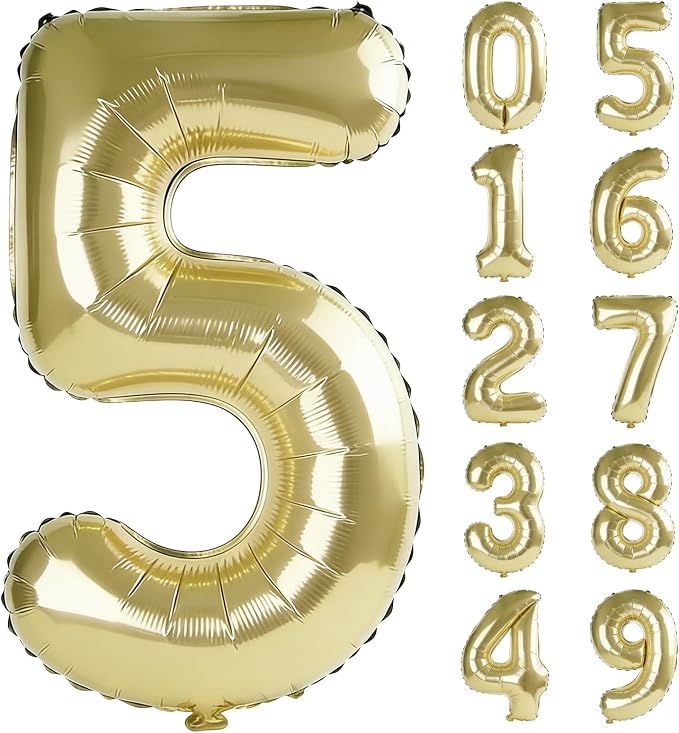 40 Inch Number 5 Balloons for 5th Birthday Party Decorations, 0-100 Champagne by FOBELEC