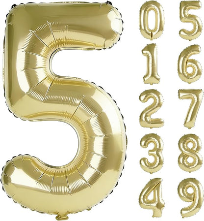 40 Inch Number 5 Balloons for 5th Birthday Party Decorations, 0-100 Champagne by FOBELEC