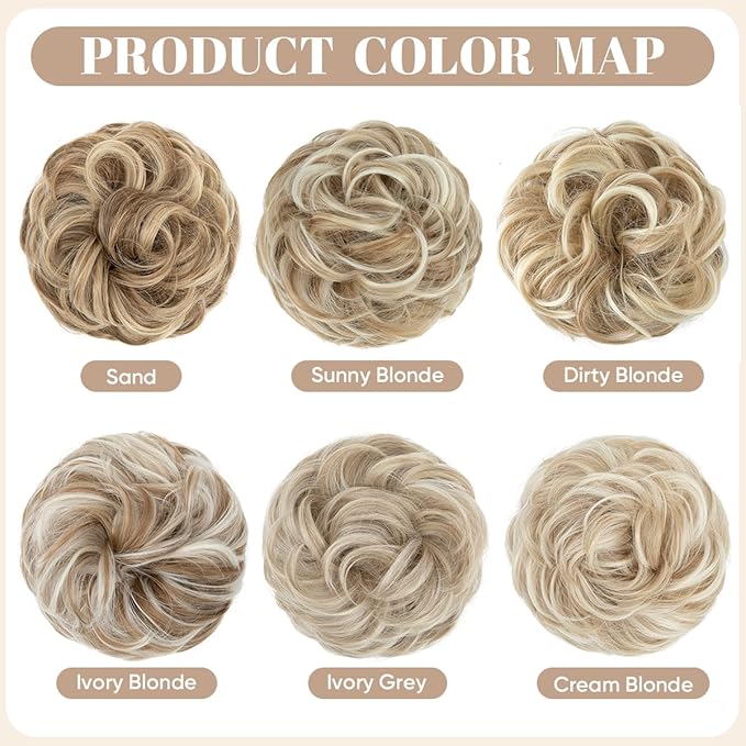 SARLA 2PCS Messy Hair Bun Hair Pieces Wavy Curly Synthetic Updo Fake Scrunchies Ponytail Extension for Women Sand