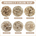 SARLA 2PCS Messy Hair Bun Hair Pieces Wavy Curly Synthetic Updo Fake Scrunchies Ponytail Extension for Women Cream Blonde