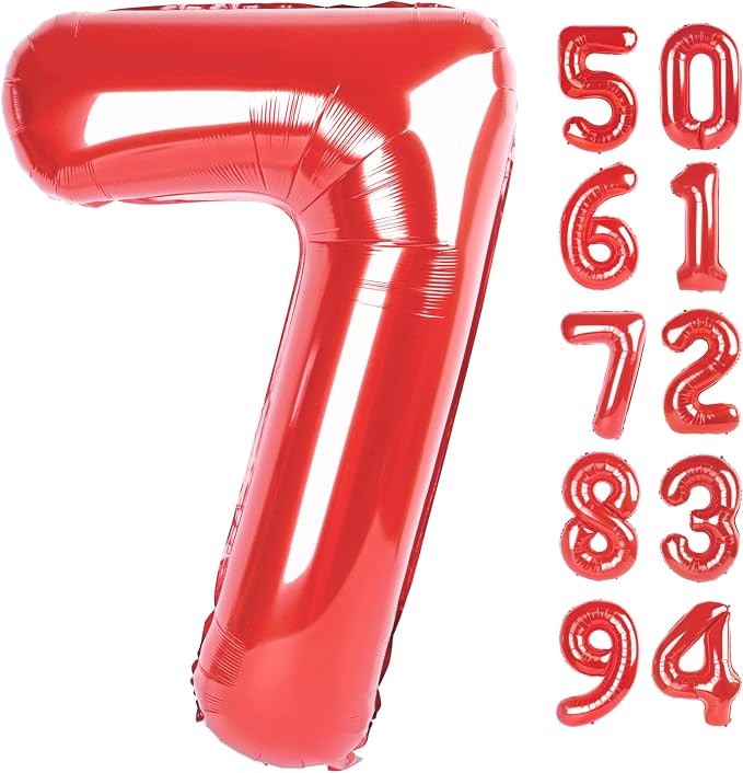 Red 7 Balloon - Number Balloon 40 Inch, 7th Red Birthday Decorations | Large by IWERP
