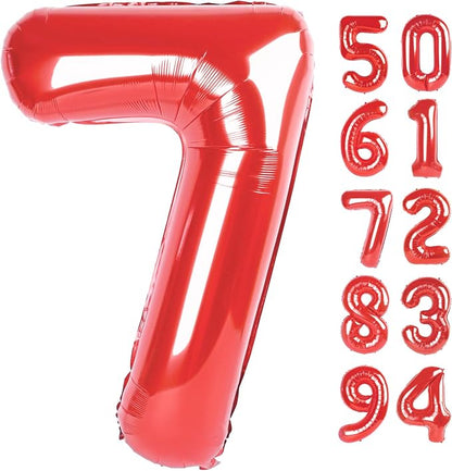 Red 7 Balloon - Number Balloon 40 Inch, 7th Red Birthday Decorations | Large by IWERP