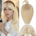 Rich Choices Real Human Hair Toppers for Women With Bang 100% Remy Human Hair Topper for Thinning Hair Clip in Silk Base Hair Topper 14 Inch #613 Bleach Blonde