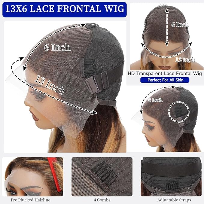 Ombre Lace Front Wig Human Hair 13x6 HD Lace Frontal Real Virgin Human Hair Wig 4/27 Colored Honey Blonde Straight Wigs Human Hair Pre Plucked Tangle-Free 200 Density 26 Inch
