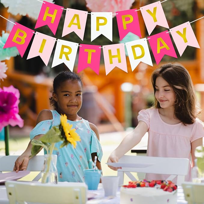 Pre-Strung Pink Happy Birthday Banner Sign - Image 5