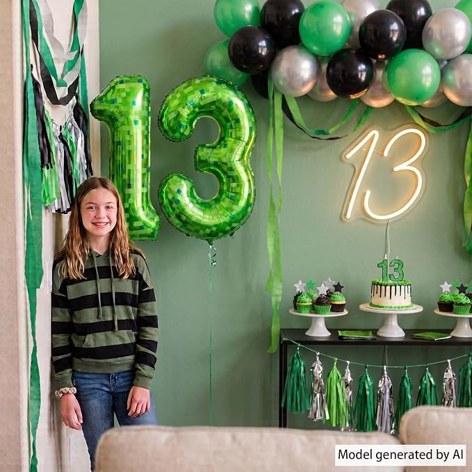 40 Inch Lime Green Pixel Number 13 Balloon, Official Teen Gamer Party Decor | - Image 6