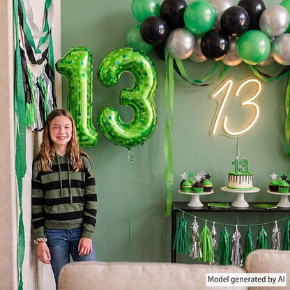 40 Inch Lime Green Pixel Number 13 Balloon, Official Teen Gamer Party Decor | - Image 6