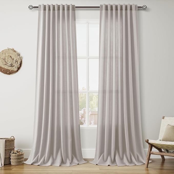 Stone Grey Linen Curtains 108 Inches Long by Nanspring