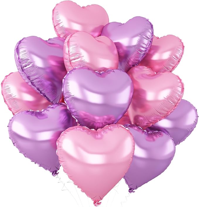 Pink Purple Heart Balloons, 18Inch Purple Pink Helium Polyester Film Balloon by Adorely