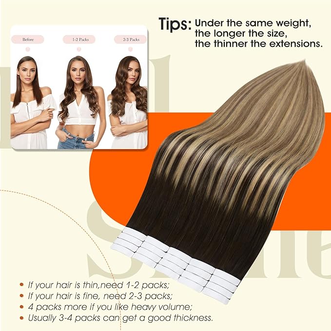 Full Shine Tape in Hair Extensions Human Hair Color 2 Brown Fading to 8 Ash Brown Highlight 27 Blonde 16Inch Invisible Tape in Extensions Human Hair Seamless Hair Extensions 50G 20Pcs Add Volume