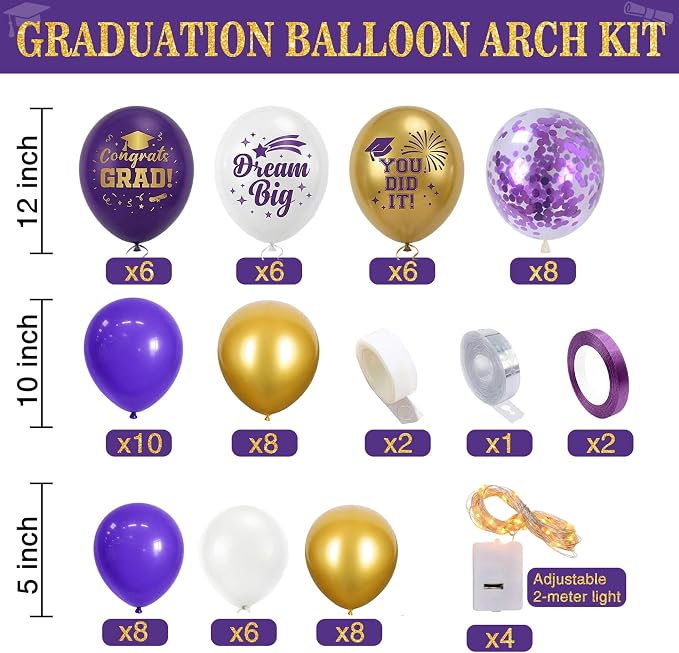 Graduation Decorations Class of 2026 Purple and Gold Balloon Boxes and Arch - Image 3