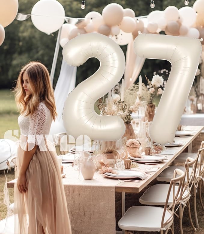 SUWEN 40 Inch Large Cream White 27 Balloon Numbers Big Foil Helium Number - Image 3