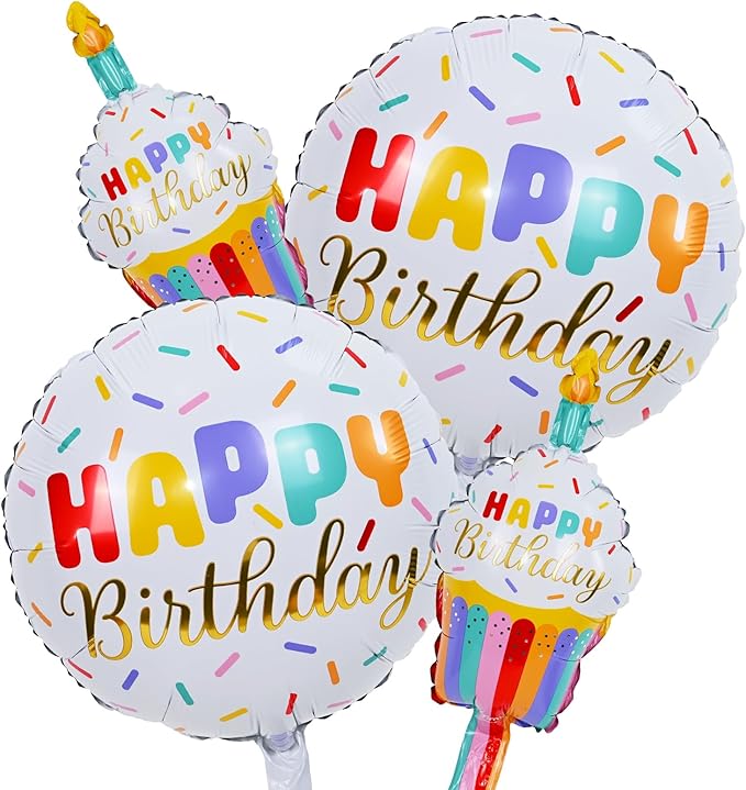 Happy Birthday Cupcake Cute Foil Balloons, Rainbow Sprinkle Happy Birthday by Paeyeq