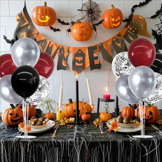 TONIFUL 4 Set Burgundy Red Black Silver Balloon Stand Centerpiece - Image 6