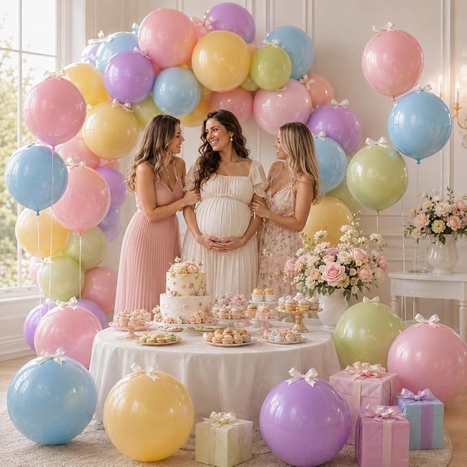 10 Pcs Pastel Round Foil Balloons Multicolor Colorful 4D Ball Balloon Pastel - Image 5