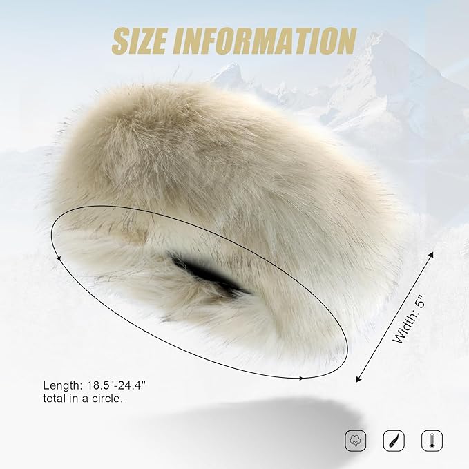 Faux Fur Headband for Women Elastic Fuzzy Thick Earmuffs Winter Headwrap Ear Muffs Furry Ear Warmers Cold Weather (Apricot)