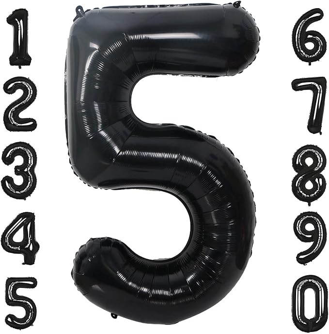 40 Inch Black Number 5 Balloons Helium Giant Black 5 Balloons by LHOAVWE