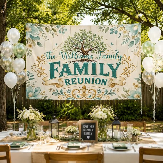 Custom Family Reunion Banner Rustic Floral Design Custom - Image 3