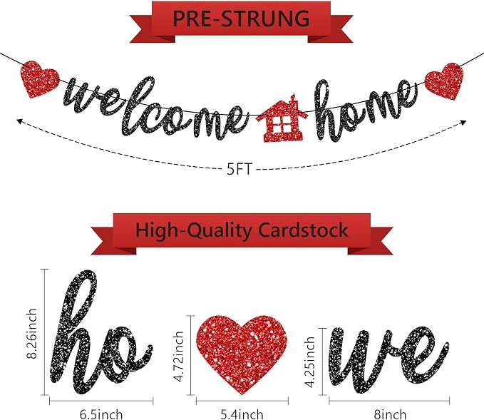 Pre-Strung Welcome Home Banner, Real Glitter Welcome Home Sign Decorations - Image 2