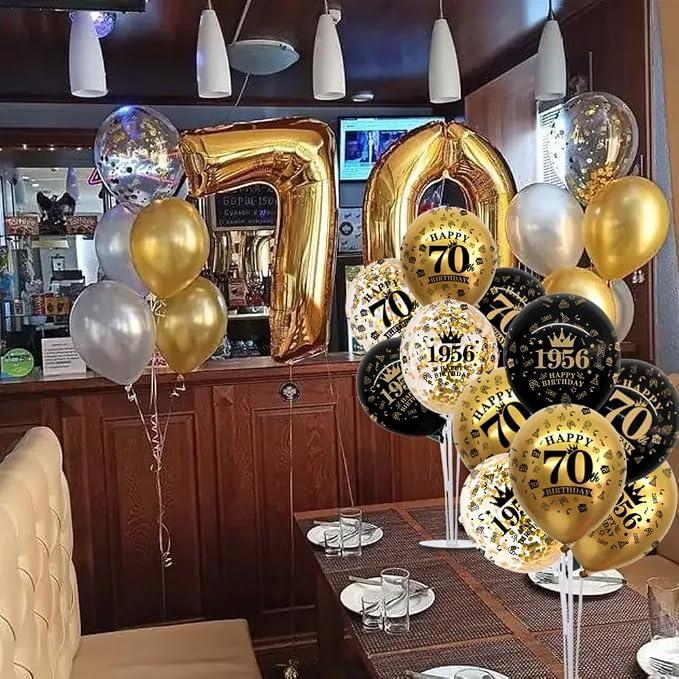 TONIFUL 4 Set 60th Birthday Decor Printed 1956 Black Gold Balloon Stand | - Image 6