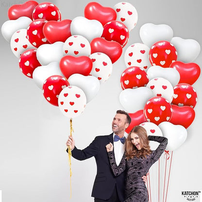 KatchOn Red and White Balloons 12 Inch, Heart Decorations, Romantic Decorations - Image 6