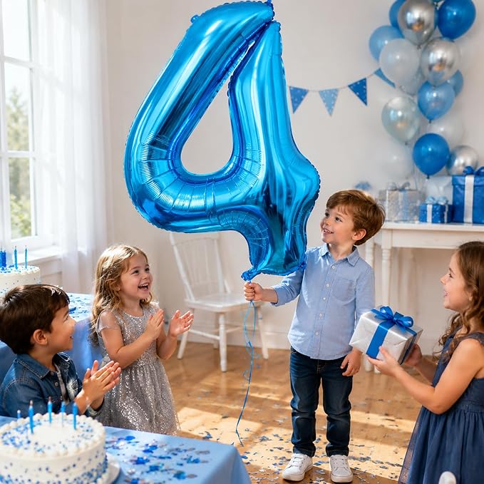 40 Inch Blue Number 4 Balloon, Giant Number Balloons, Birthday Decorations | - Image 5