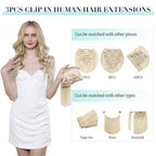 DOORES Clip in Hair Extensions, 70g 3pcs Balayage Ash Blonde to Golden Blonde and Platinum Blonde 22 Inch Human Hair Extensions Clip in Natural Hair Extensions