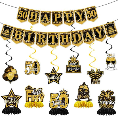 Mxdfafa 50th Black Gold Birthday Decorations Kit - Image 4