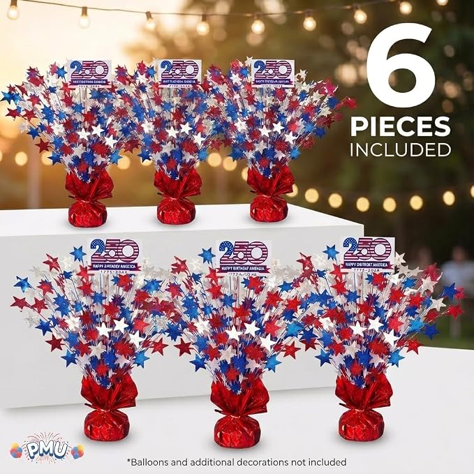 PMU 6 Pcs Pcs 250th Anniversary Patriotic Star Metallic Foil Spray Centerpiece - Image 5