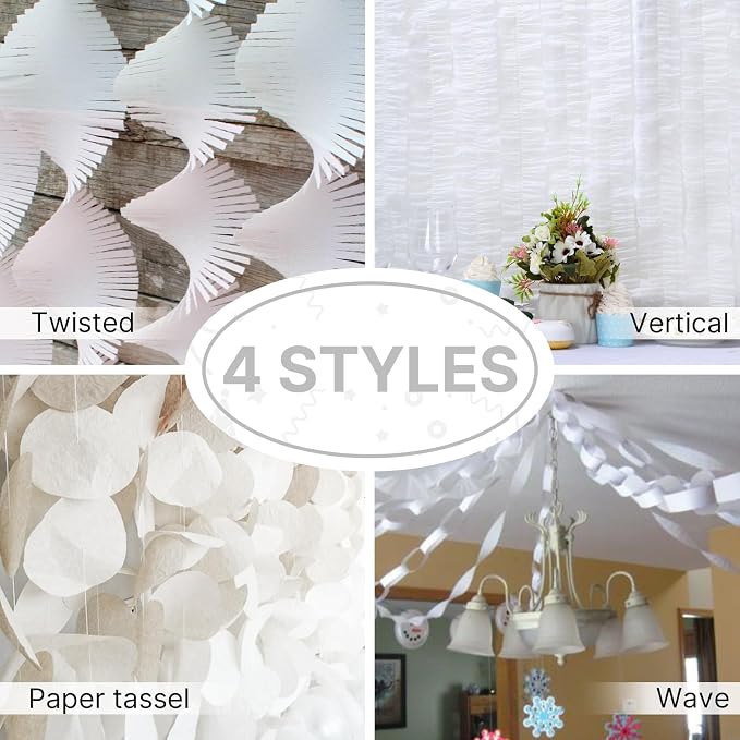 PartyWoo White Pearl White Crepe Paper Streamers 6 Rolls 492 FT | Graduation - Image 6