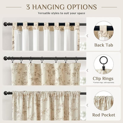 Blackout Vintage Floral Linen Curtains Taupe on Beige 50×84 2 Panels | Elisa - Image 8