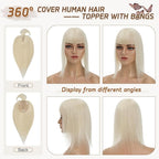 Rich Choices Real Human Hair Toppers for Women With Bang 100% Remy Human Hair Topper for Thinning Hair Clip in Silk Base Hair Topper 16 Inch #60 Platinum Blonde
