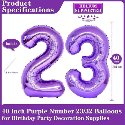 Purple 23 Number Balloons, 40 Inch Giant Number 23 Balloons Foil Mylar Helium - Image 2
