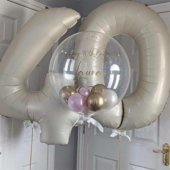 Cream 10 Balloon Numbers for 10th Birthday Decorations, 40 Inch Beige Helium - Image 4