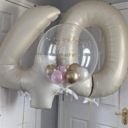 40 In Cream Large Numbers Balloons 0-9, Self Inflating White Sand Foil Number 0 - Image 3