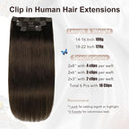XDhair Clip in Hair Extensions Real Human Hair, 120G 6 Pcs Human Hair Clip in Extensions,Dark Brown Hair Extension Silky Straight #2 18 Inch