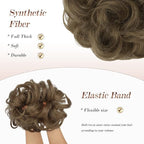 FESHFEN Messy Bun Hair Piece - Elastic Wavy Curly Hair Bun Scrunchies Extensions Synthetic Chignon Hairpieces for Women Girls, Light Brown mix Natural Blonde 1.5 oz