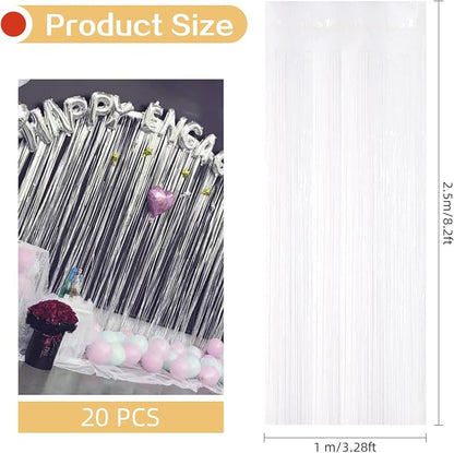 20 Pack White Foil Fringe Curtains 3.2ft x 8.2ft Fringe Backdrop Curtain - Image 3