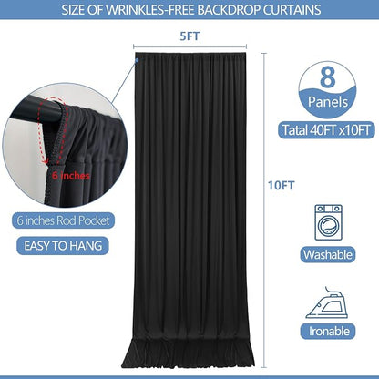 40x10ft Wrinkle-Free Black Backdrop Curtain - Image 3