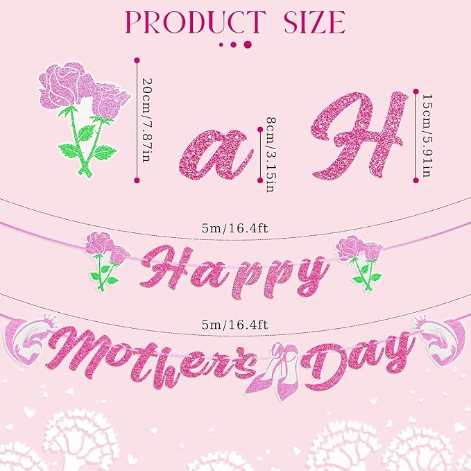 Happy Mother's Day Banner Mothers Day Bunting Banner Garland Heart Signs - Image 3