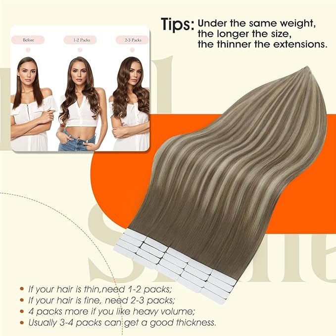 Full Shine Tape ins Human Hair Extensions Color 7 Brown Fading to 1000 Blonde And 7 Tape in Hair Extensions Human Hair 12Inch Short Tape Hair Extension Real Human Hair 30G Seamless Extensions 20Pcs