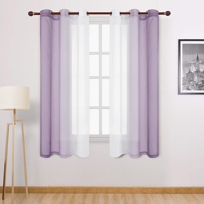DWCN Faux Linen Ombre Short Sheer Curtains by DWCN
