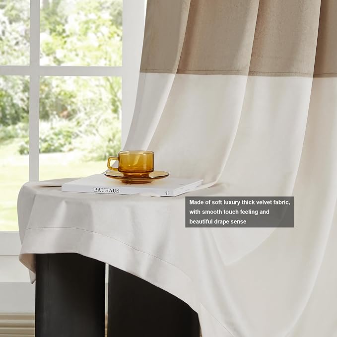 BULBUL Luxury Two Tone Velvet Curtains 120 inch- Cream Ivory Champagne | Modern - Image 5