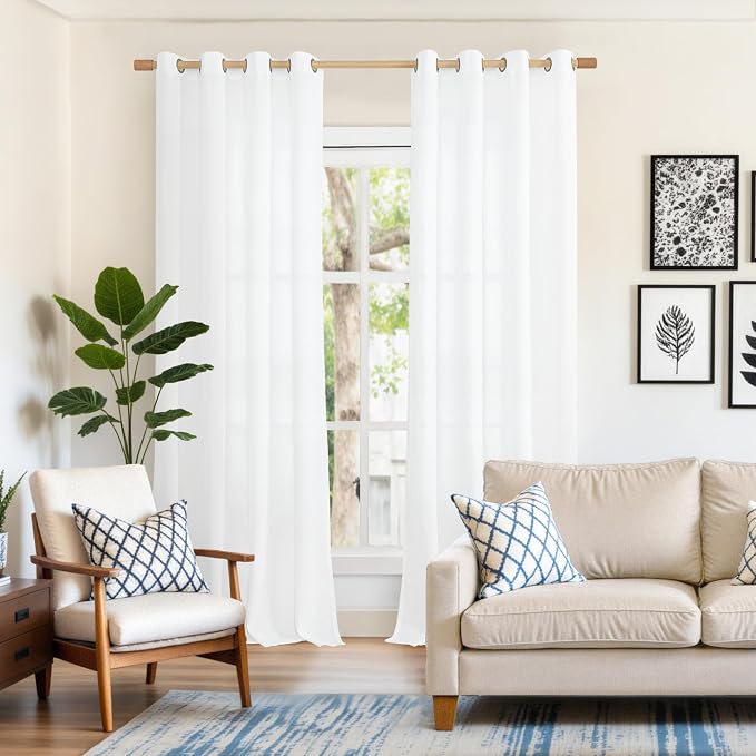 YoungsTex White Linen Curtains 102 Inches Long - Image 2