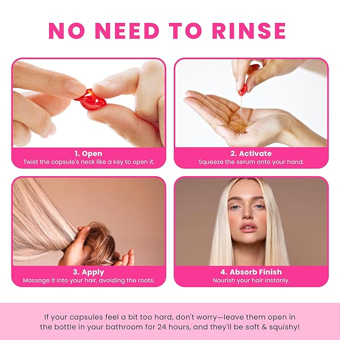 Hair Vitamin Oil Capsules - No Rinse Hair Care Serum with Argan Oil, Macadamia & Avocado Oils Vitamins A, E, & Pro B5 - Hair Gloss - Conditioner for Women & Men, 40 Capsules