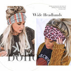 Olbye Boho Wide Turban Elastic Nonslip Headbands for Women Girls - Workout, Yoga, Running, Sweatband, African Bohemian Hair Wraps & Fashion Accessories (H- Leopard)