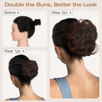 Messy Bun Hair Piece Wavy Curly Scrunchies Fluffy Donut Thick Updo Elegant Chignon Hairpieces for Women Girls, Dark Brown Mix White 1.4oz