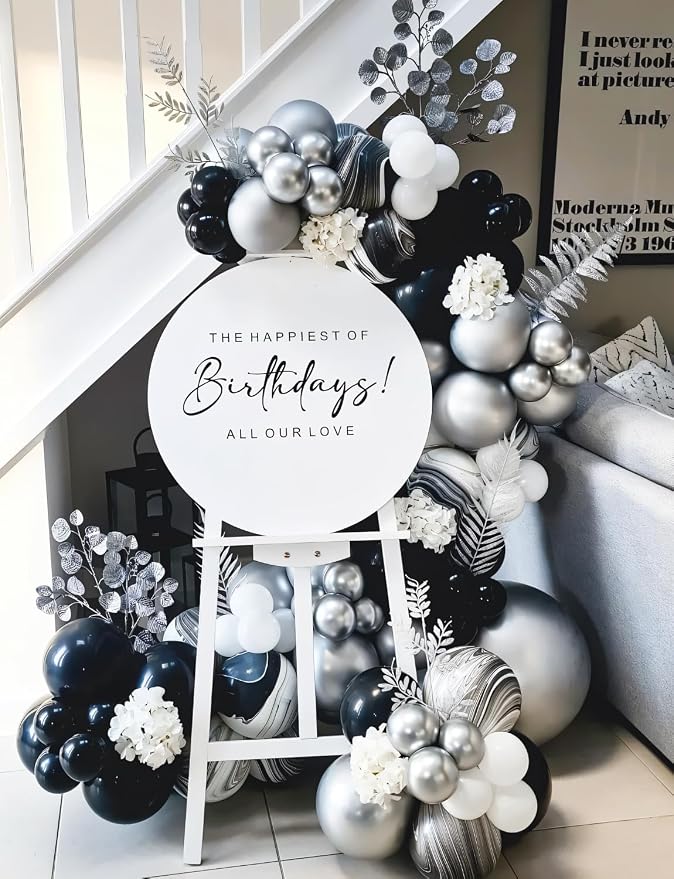 Black and Silver Balloons Garland Arch Kit, Party Decor | Silver Black White - Image 2