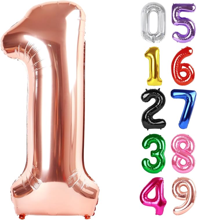 Rose Gold Number 1 Balloon 40 Inch, 1st Birthday Decorations Men Women | Foil by IWERP